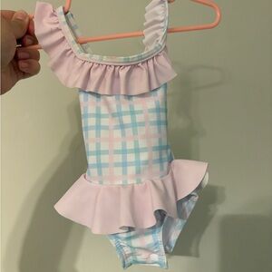 Pink and Blue Plaid Kids Swim One Piece NWOT
